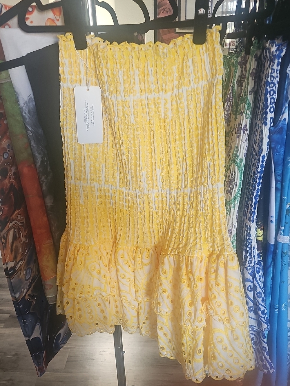 NWT Yellow Strapless Embroidered Sundress